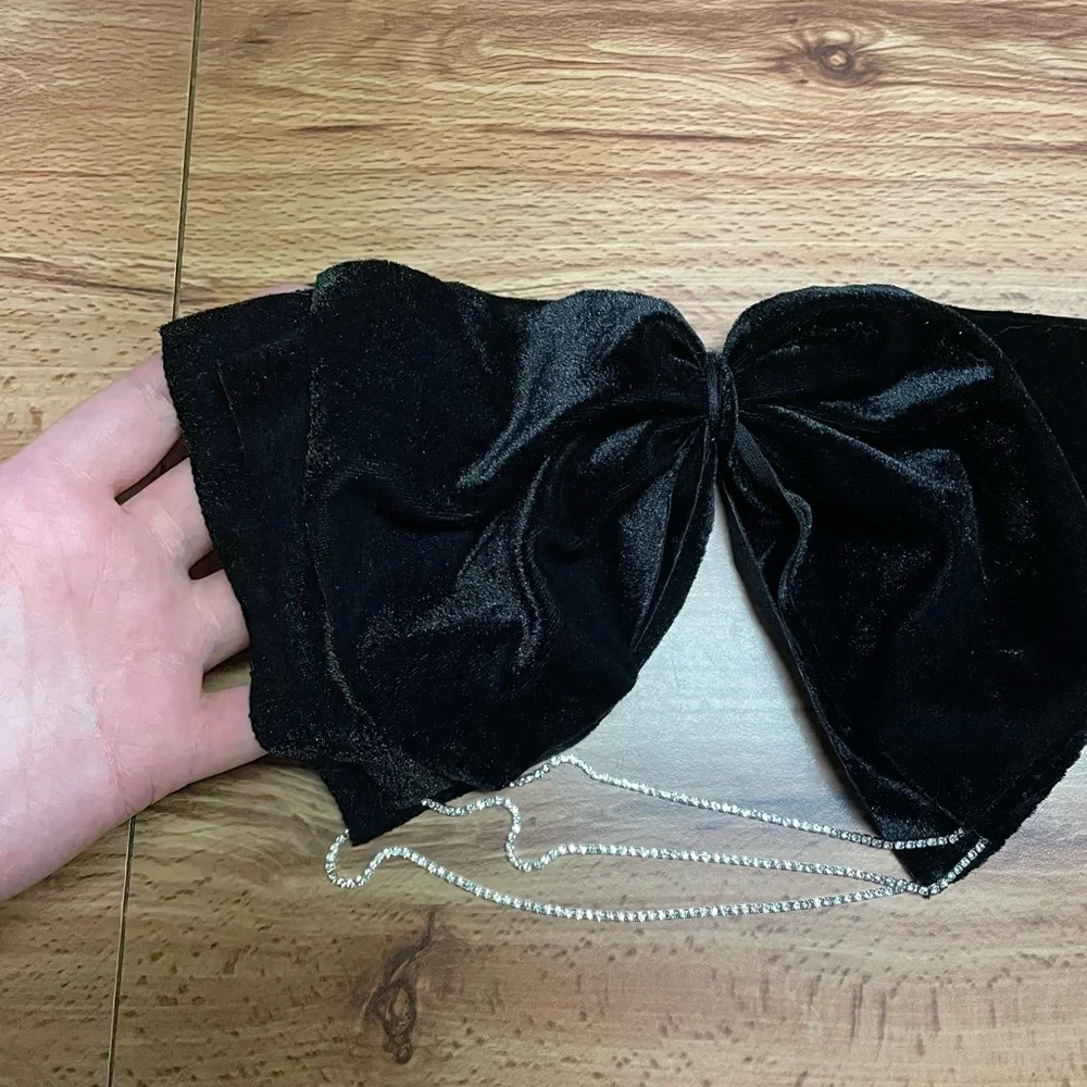 Oversized Velvet Bow French Barrette Hair Clip with Rhinestones